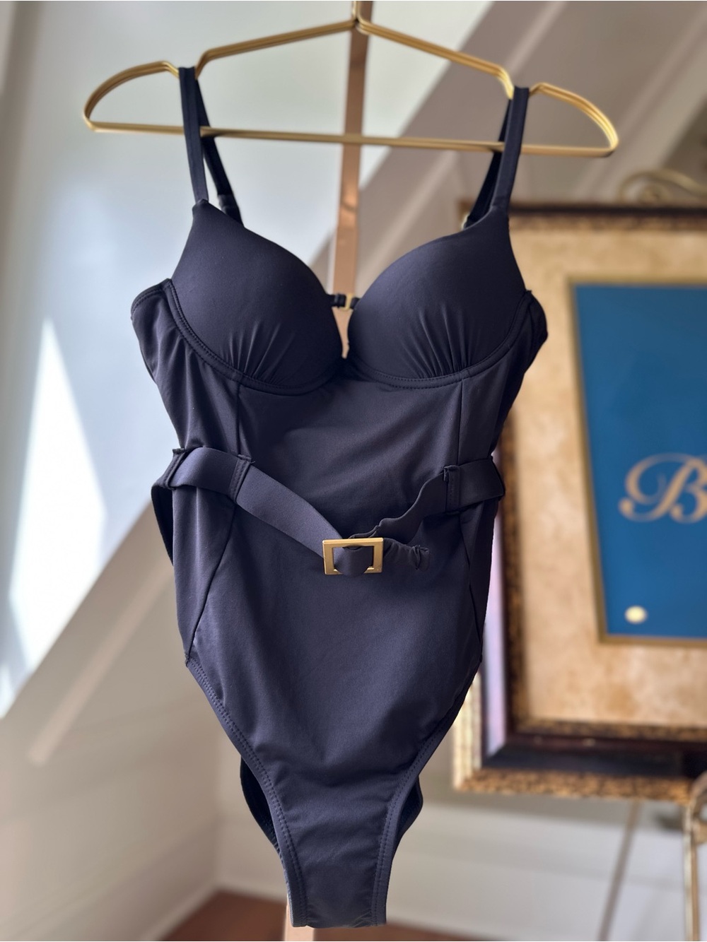 We Wore What ,Danielle  One-Piece Swimsuit with Gold Buckle sz small